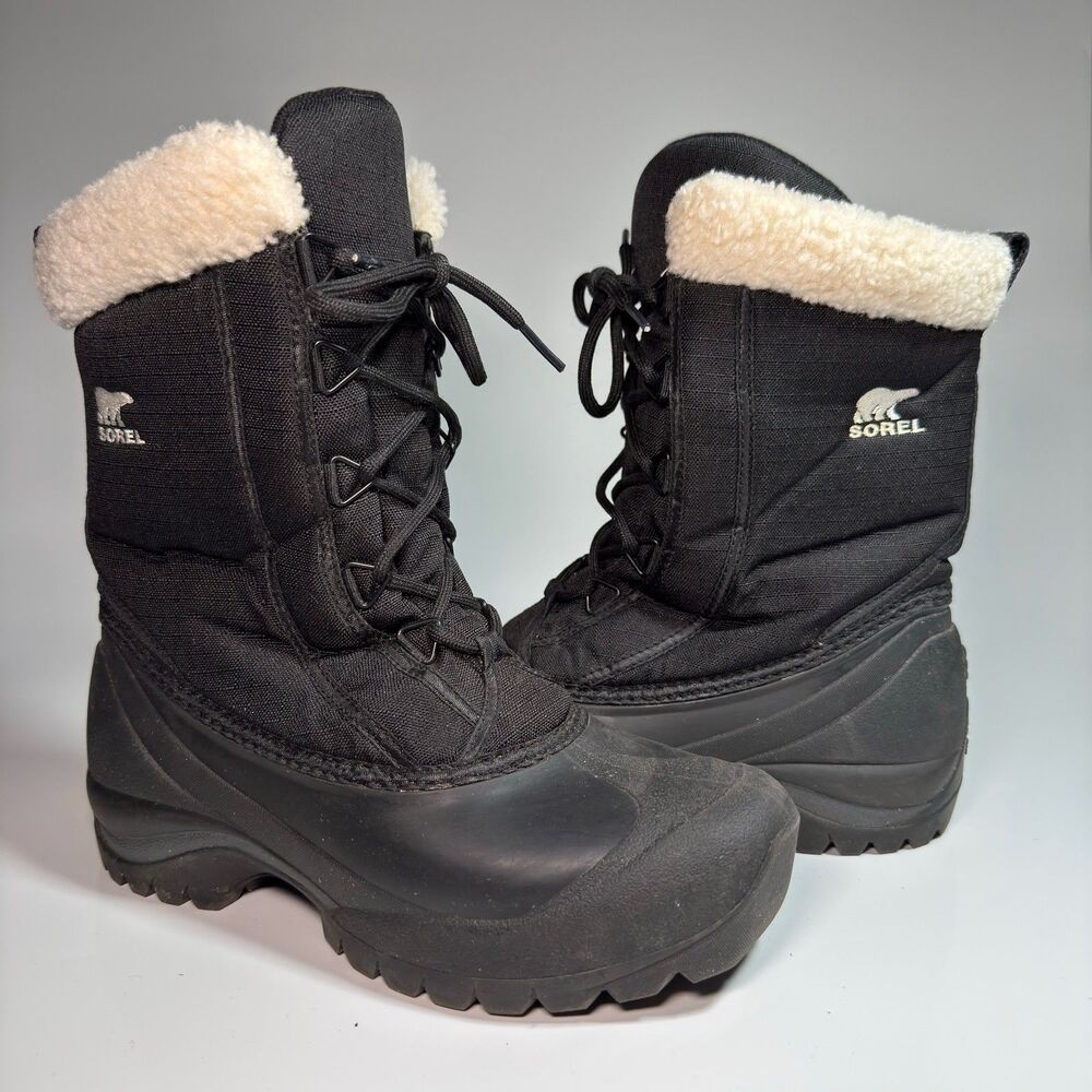 SOREL Cumberland Winter Snow Boots Womens 8.5 Black Waterproof Faux Fur Lining